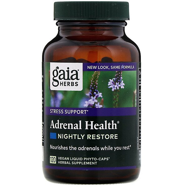 Gaia Herbs, Adrenal Health, Nightly Restore, 120 Vegan Liquid Phyto