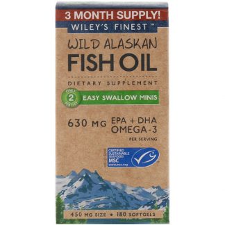 Wiley's Finest, Wild Alaskan Fish Oil, Easy Swallow Minis, 630 mg, 180 Softgels