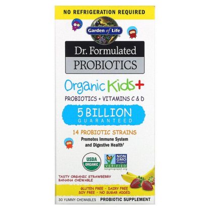 Garden of Life, Dr. Formulated Probiotics, Organic Kids +, Tasty Organic Strawberry Banana, 30 Yummy Chewables