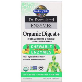 Garden of Life, Dr. Formulated Enzymes, Organic Digest +, Tropical Fruit Flavor, 90 Chewables