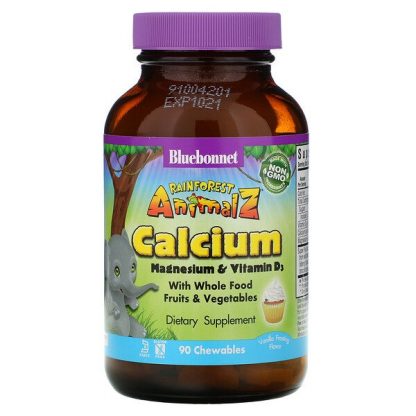 Bluebonnet Nutrition, Rainforest Animalz, Calcium Magnesium & Vitamin D3, Natural Vanilla Frosting Flavor, 90 Animal-Shaped Chewables