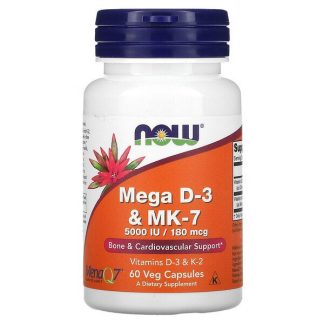 NOW Foods, Mega D-3 & MK-7, 180 mcg (5,000 IU), 60 Veg Capsules