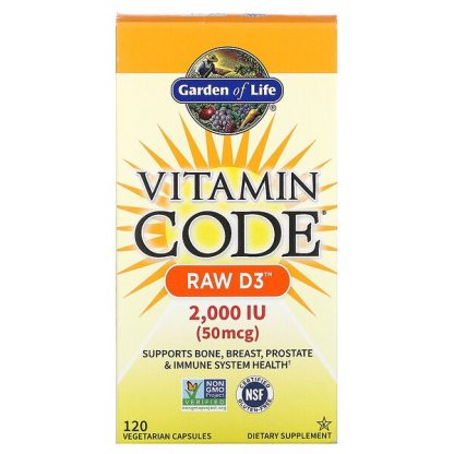 Garden of Life, Vitamin Code, RAW D3, 50 mcg (2,000 IU), 120 Vegetarian Capsules