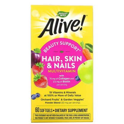 Nature's Way, Alive! Hair, Skin & Nails Multi-Vitamin, Strawberry, 60 Softgels