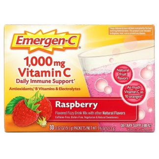 Emergen-C, Vitamin C, Flavored Fizzy Drink Mix, Raspberry, 1,000 mg, 30 Packets, 0.32 oz (9.1 g) Each