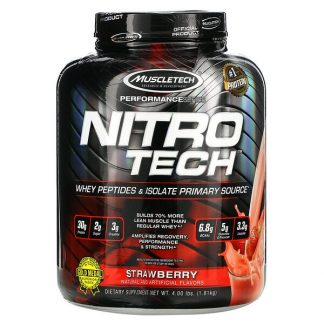 Muscletech, Performance Series, Nitro Tech, Whey Peptides & Isolate Primary Source, Strawberry, 4.00 lbs (1.81 kg)