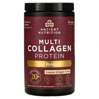 Dr. Axe / Ancient Nutrition, Multi Collagen Protein, Gut Restore, Lemon Ginger, 8.4 oz (238 g)