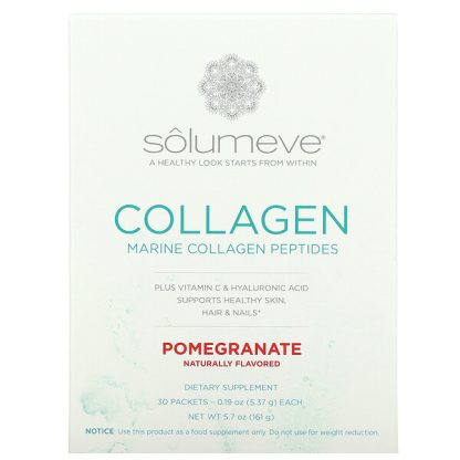 Solumeve, Collagen Peptides Plus Vitamin C & Hyaluronic Acid, Pomegranate, 30 Packets, 0.19 oz (5.37 g) Each