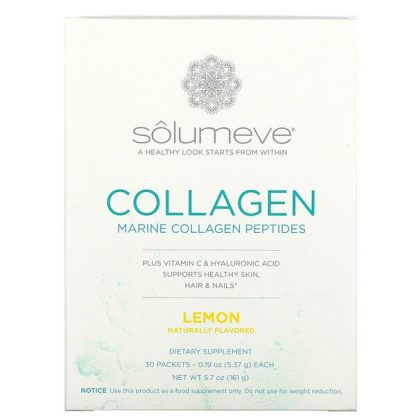 Solumeve, Collagen Peptides Plus Vitamin C & Hyaluronic Acid, Lemon, 30 Packets, 0.19 oz (5.37 g) Each