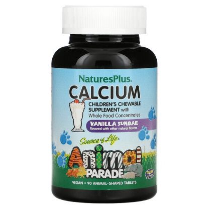 NaturesPlus, Source of Life, Animal Parade, Calcium, Children's Chewable Supplement, Vanilla Sundae, 90 Animal-Shaped Tablets