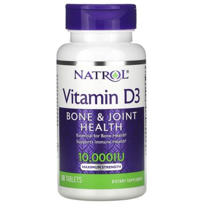 Natrol, Vitamin D3, Bone & Joint Health, Maximum Strength, 10,000 IU, 60 Tablets