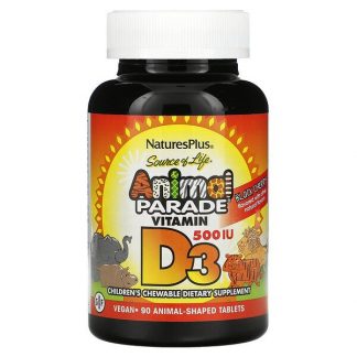 NaturesPlus, Source of Life, Animal Parade, Vitamin D3, Black Cherry , 500 IU, 90 Animal-Shaped Tablets