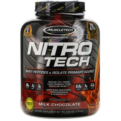 Muscletech, NitroTech, Whey Peptides & Isolate Primary Source, Milk Chocolate, 4.00 lbs (1.81 kg)