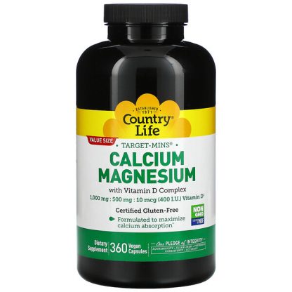 Country Life, Target-Mins Calcium Magnesium with Vitamin D Complex, 360 Vegan Capsules