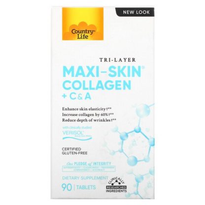 Country Life, Tri Layer Maxi-Skin Collagen + C & A, 90 Tablets