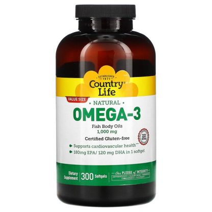 Country Life, Natural Omega-3, 1,000 mg, 300 Softgels