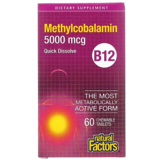 Natural Factors, B12, Methylcobalamin, 5000 mcg, 60 Chewable Tablets