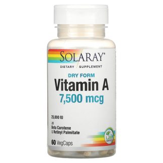 Solaray, Dry Form Vitamin A, 7,500 mcg, 60 VegCaps