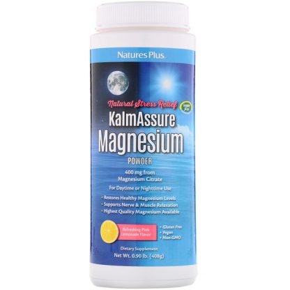 NaturesPlus, Kalmassure Magnesium Powder, Refreshing Pink Lemonade, 400 mg, 0.90 lb. (408 g)