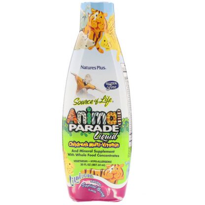 NaturesPlus, Source of Life, Animal Parade Liquid, Children's Multi-Vitamin, Natural Tropical Berry Flavor, 30 fl oz (887.10 ml)