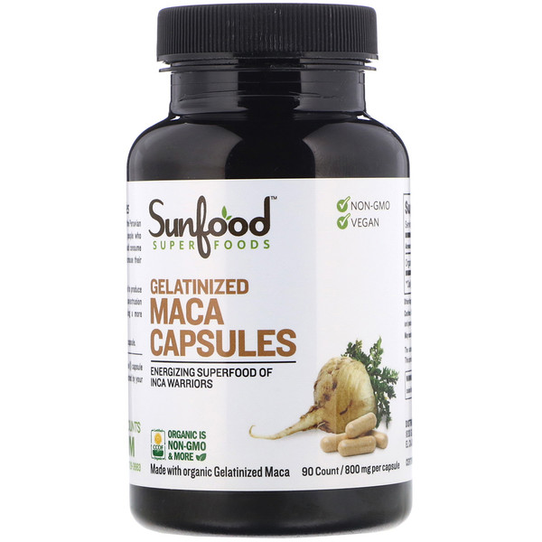 Sunfood, Gelatinized Maca Capsules, 800 mg, 90 Capsules