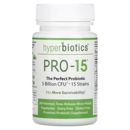 Hyperbiotics, PRO-15, The Perfect Probiotic, 5 Billion CFU, 60 Patented, Time-Release Micro-Pearls