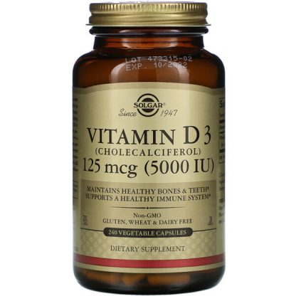 Solgar, Vitamin D3 (Cholecalciferol), 125 mcg (5,000 IU), 240 Vegetable Capsules