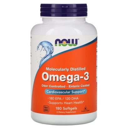 NOW Foods, Omega-3, 180 EPA / 120 DHA, 180 Enteric Coated Softgels