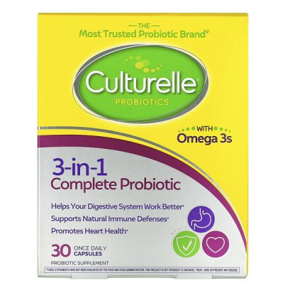 Culturelle, Probiotics, 3-in-1 Complete Probiotic with Omega 3s, 30 Once Daily Capsules