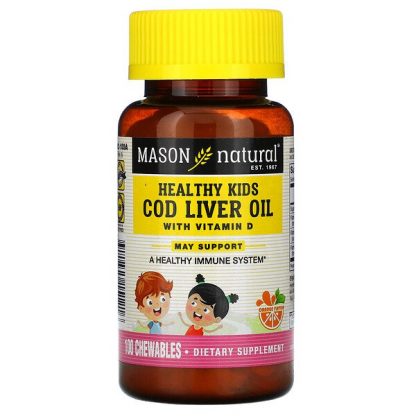 Mason Natural, Healthy Kids, Cod Liver Oil with Vitamin D, Orange, 100 Chewables