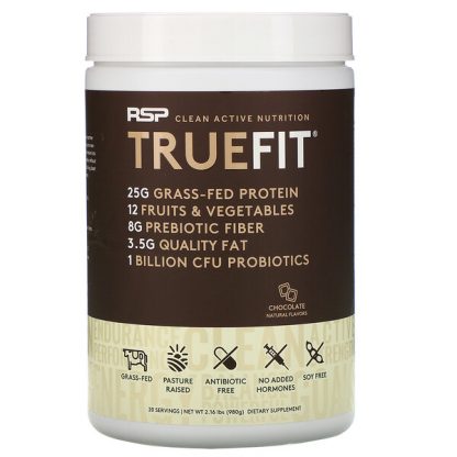 RSP Nutrition, TrueFit, Grass-Fed Whey Protein Shake with Fruits & Veggies, Chocolate, 2 lbs (940 g)