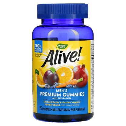 Nature's Way, Alive! Men's Premium Gummies, Multivitamin, Orange, Grape & Cherry, 75 Gummies