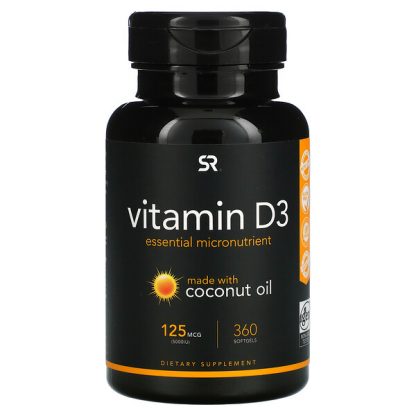 Sports Research, Vitamin D3 with Coconut Oil, 125 mcg (5,000 IU), 360 Softgels