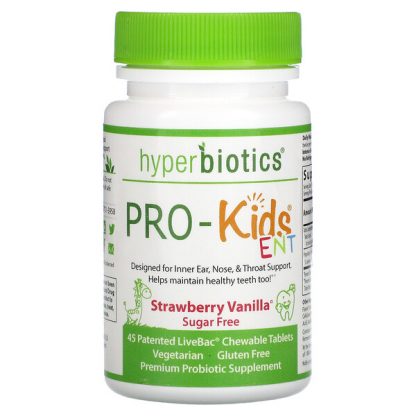 Hyperbiotics, PRO-Kids ENT, Sugar Free, Strawberry Vanilla, 45 Patented LiveBac Chewable Tablets