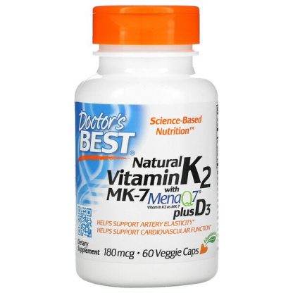 Doctor's Best, Natural Vitamin K2 MK-7 with MenaQ7 plus Vitamin D3, 180 mcg, 60 Veggie Caps