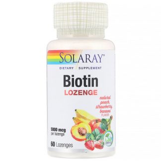 Solaray, Biotin, Natural Peach, Strawberry, Banana Flavor, 5,000 mcg, 60 Lozenges