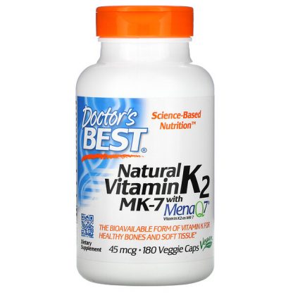 Doctor's Best, Natural Vitamin K2 MK-7 with MenaQ7, 45 mcg, 180 Veggie Caps