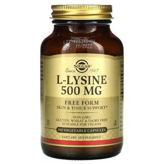 Solgar, L-Lysine, Free Form, 500 mg, 100 Vegetable Capsules