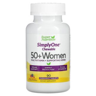 Super Nutrition, SimplyOne, 50+ Women, Multivitamin + Supporting Herbs, Wild-Berry, 90 Chewables