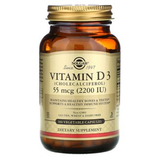 Solgar, Vitamin D3 (Cholecalciferol), 55 mcg (2,200 IU), 100 Vegetable Capsules