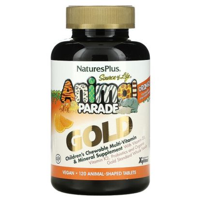 NaturesPlus, Source of Life, Animal Parade Gold, Children's Chewable Multi-Vitamin & Mineral Supplement, Orange, 120 Animal-Shaped Tablets