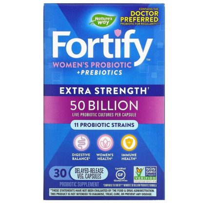 Nature's Way, Fortify Women's Probiotic + Prebiotics, Extra Strength, 50 Billion, 30 Delayed-Release Veg. Capsules