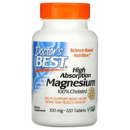 Doctor's Best, High Absorption Magnesium 100% Chelated with Albion Minerals, 100 mg, 120 Tablets