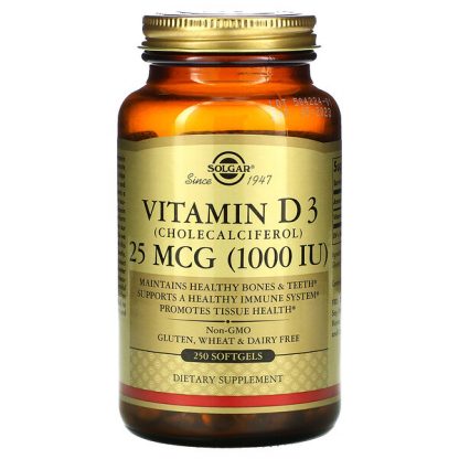 Solgar, Vitamin D3 (Cholecalciferol), 25 mcg (1,000 IU), 250 Softgels