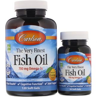 Carlson Labs, The Very Finest Fish Oil, Natural Orange Flavor, 350 mg, 120 + 30 Free Soft Gels