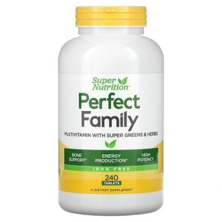 Super Nutrition, Perfect Family, Multivitamin with Super Greens & Herbs, Iron Free, 240 Tablets