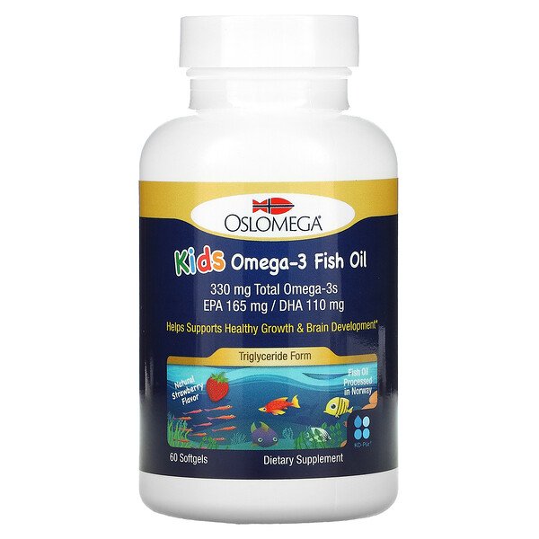 Oslomega, Kids Omega-3 Fish Oil, Natural Strawberry Flavor, 60 Fish Gelatin Softgels