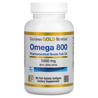 California Gold Nutrition, California Gold Nutrition, Omega 800 Pharmaceutical Grade Fish Oil, 80% EPA/DHA, Triglyceride Form, 1000 mg, 90 Fish Gelatin Softgels