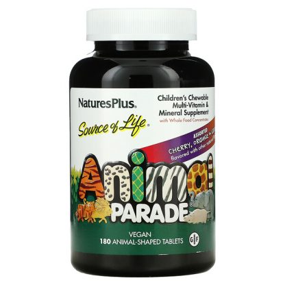 NaturesPlus, Source of Life, Animal Parade, Children's Chewable Multi-Vitamin & Mineral Supplement, Assorted, 180 Animal-Shaped Tablets