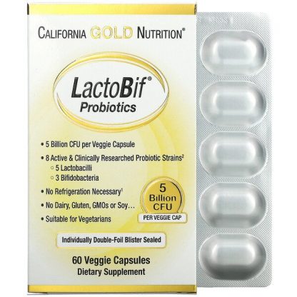 California Gold Nutrition, LactoBif Probiotics, 5 Billion CFU, 60 Veggie Capsules